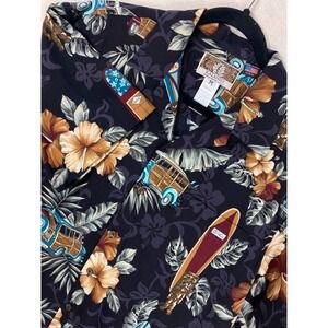 Kalaheo Hawaiian Shirt size M Surfboards Woody Cars Floral Print Short Sleeve
